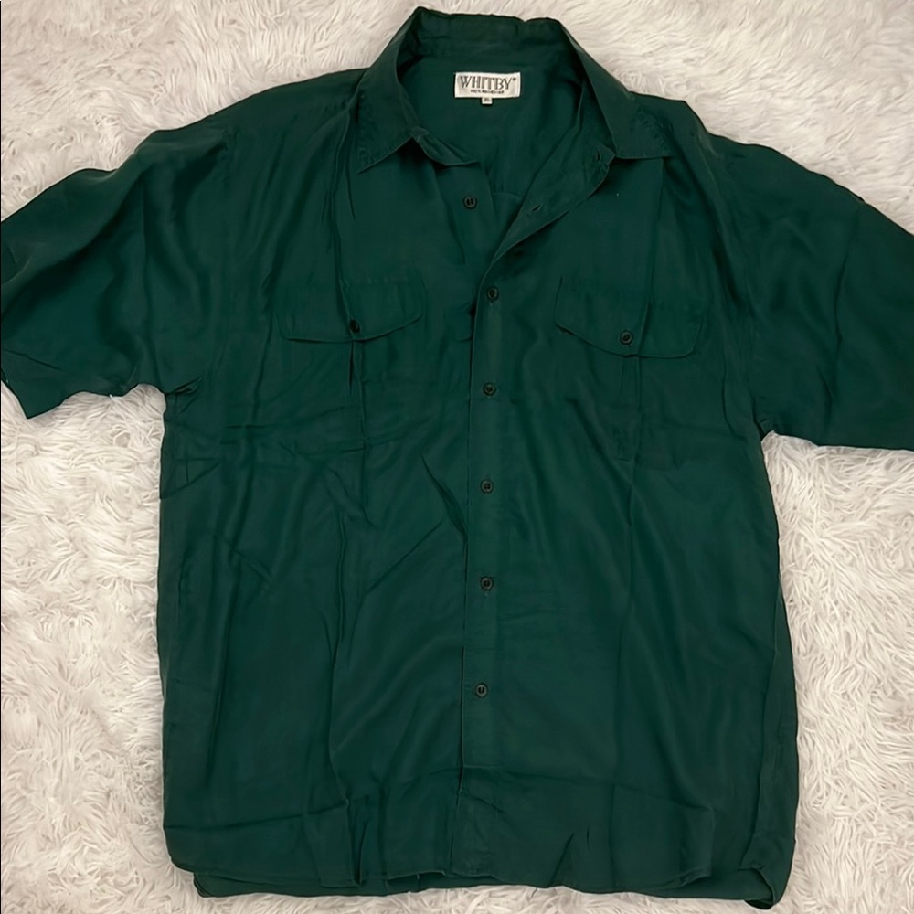 Vintage Whitby 100% Washed Silk Green Button Up Shirt